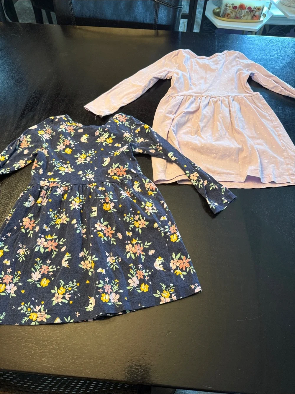 Kids' Long-Sleeve Floral & Pink Jersey Dresses - Set of 2